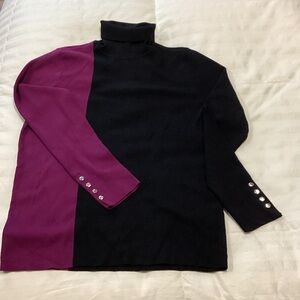 Chico's Black and Purple Cowl Neck Sweater